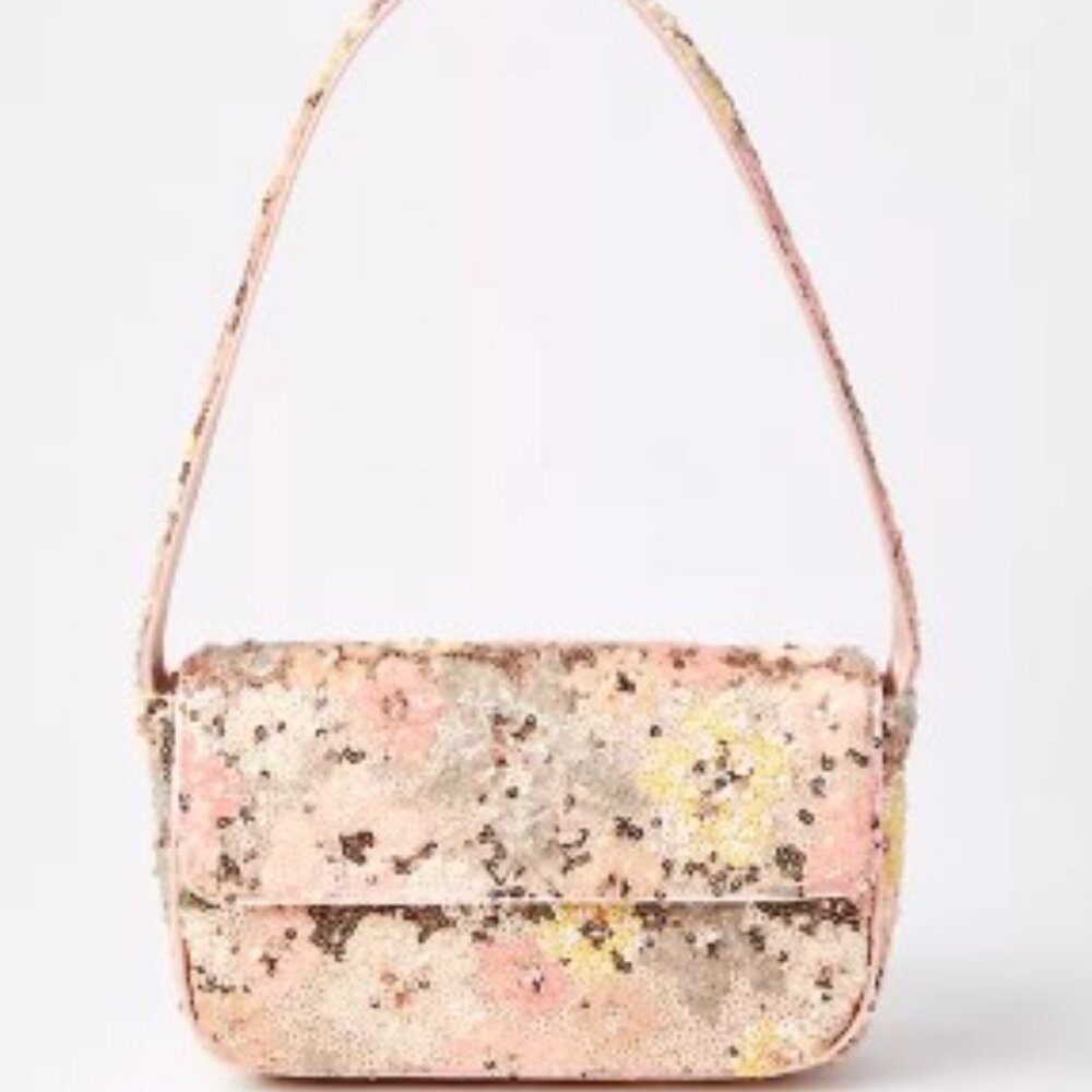 NWT Pink and Gold Mini Bag with Floral Sequin Design